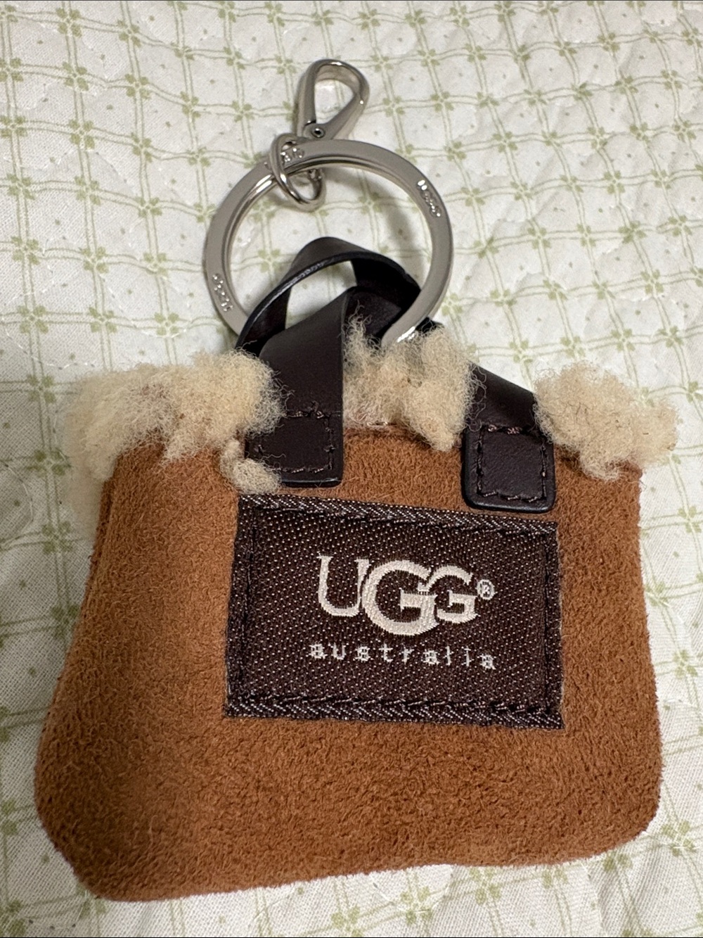 UGG Chestnut Suede & Cream Shearling Mini Bag Keychain Purse Charm NWOT
